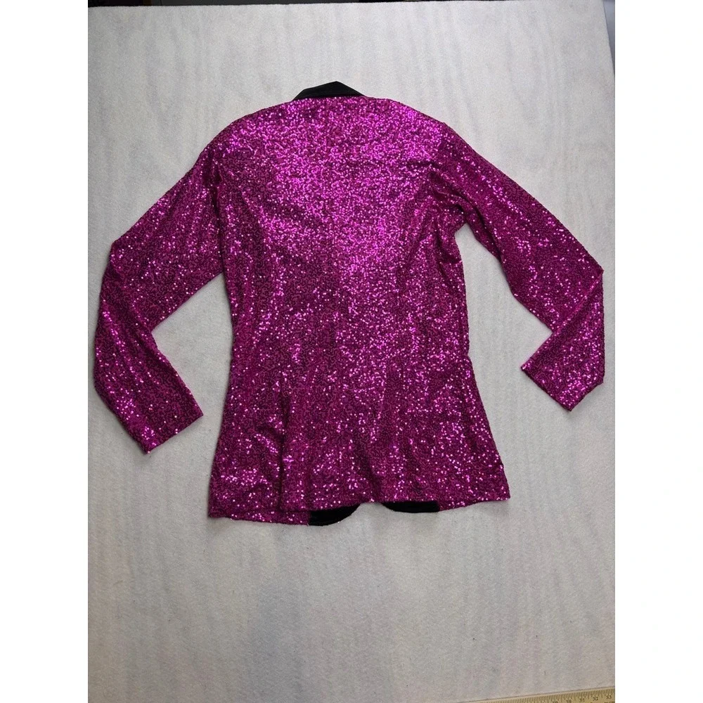 Dance Sophisticates Mens Hot Pink Sequin Blazer Jacket Satin‎ Lapel USA Made 38